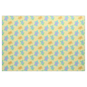 Turtles on the sand watercolor art pattern fabric