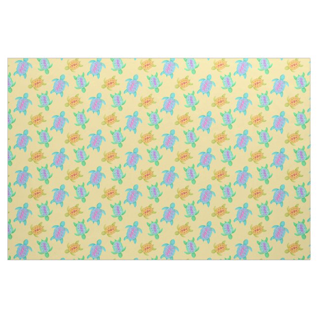 Turtles on the sand watercolor art pattern fabric (Fat Quarter)