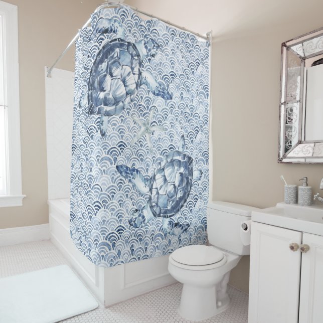 Turtles on Waves Shower Curtain (In Situ)