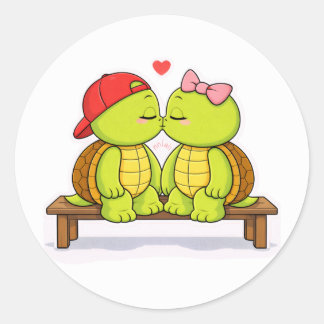 Turtles sharing a sweet kiss classic round sticker