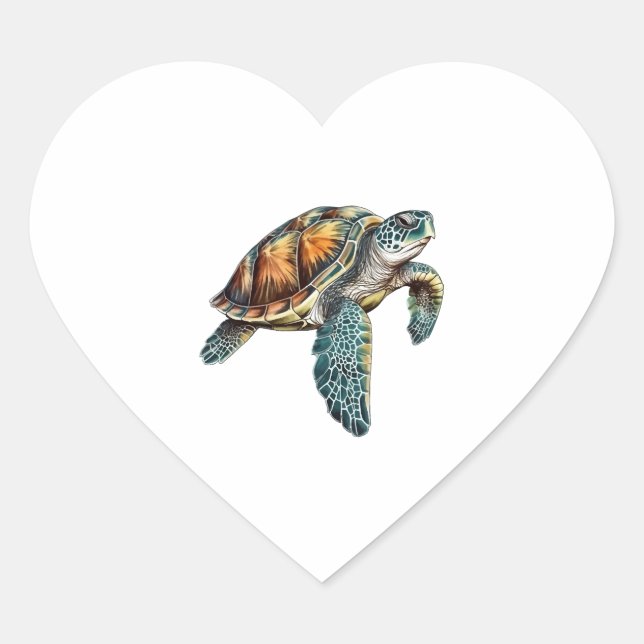 Turtles Underwater Design For Divers Heart Sticker (Front)