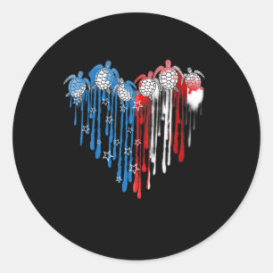 Turtles Usa Flag Stars Stripes 4th Of July Indepen Classic Round Sticker
