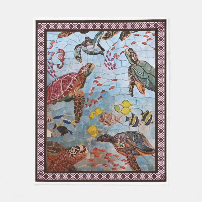 Turtles With Ocean Animals Fleece Blanket (Front)