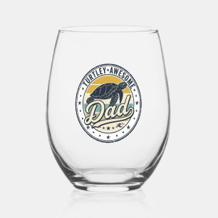 Turtley Awesome Dad Vintage Turtle Shirt Design_1 Stemless Wine Glass