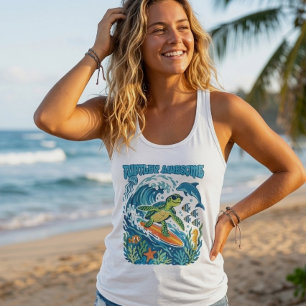 Turtley Awesome Surfing Turtle Summer Singlet