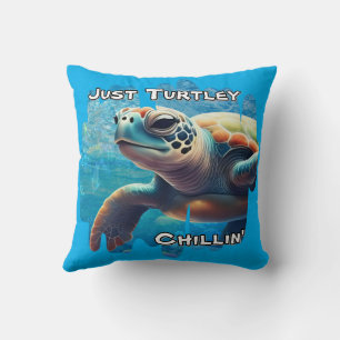 Turtley Chillin' Sea Turtle Close-Up Peaceful Vibe Cushion