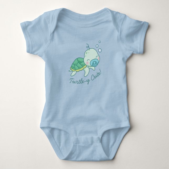 Turtley Cute Sea Turtle Shower Kawaii Blue Boy Baby Bodysuit (Front)