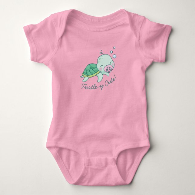 Turtley Cute Sea Turtle Shower Kawaii Pink Girl Baby Bodysuit (Front)