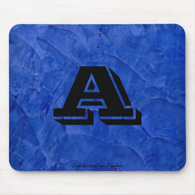 Tuscan Blue Faux Finish Monogram Mouse Pad (Front)