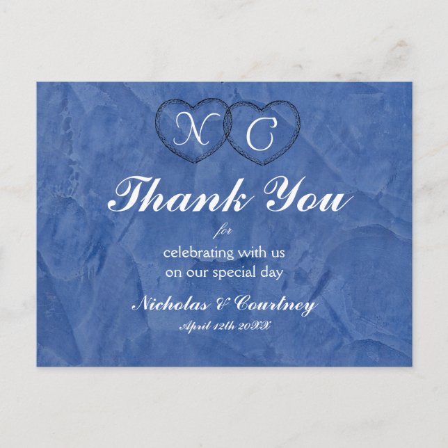 Tuscan Blue Hearts Thank You Card (Front)