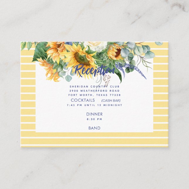 Tuscan Blue & Yellow Sunflower Wedding Enclosure Card (Front)
