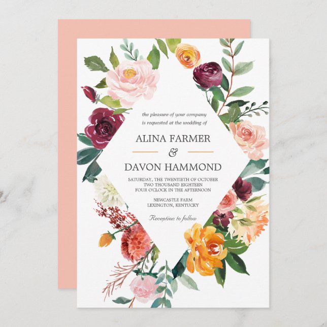 Tuscan Botanical Floral Frame Wedding Invitation (Front/Back)