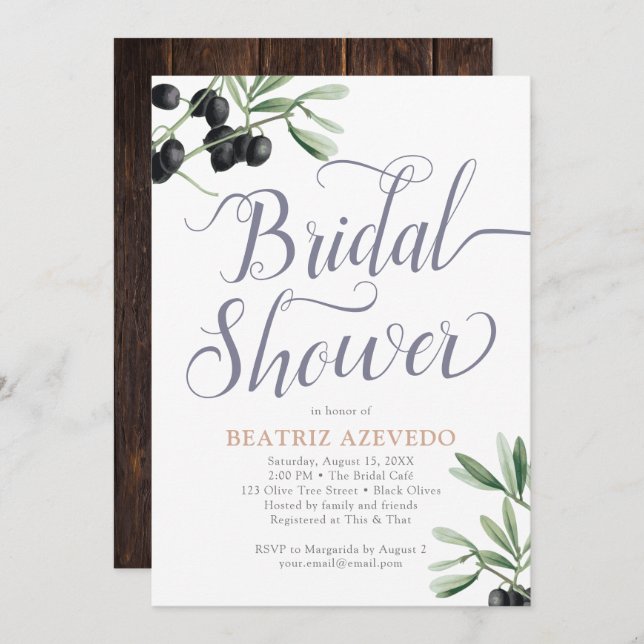 Tuscan Bridal Shower Italian Olive Branch Rustic Invitation (Front/Back)