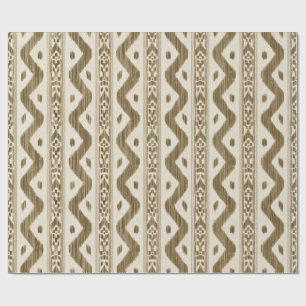 Tuscan Brown Ikat, Woven Stripe on Cream Wrapping Paper