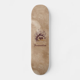 Tuscan Brown Love Birds With Name Skateboard