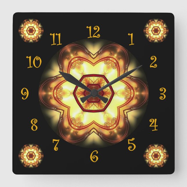 Tuscan Colours Gold Red White Black Background Square Wall Clock (Front)