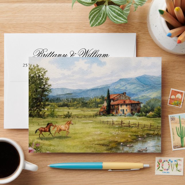 Tuscan Countryside Landscape Italian Wedding  Envelope (Desk)