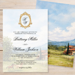 Tuscan Countryside Landscape Monogram Wedding  Invitation
