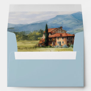 Tuscan Countryside Landscape Pastel Blue Wedding Envelope