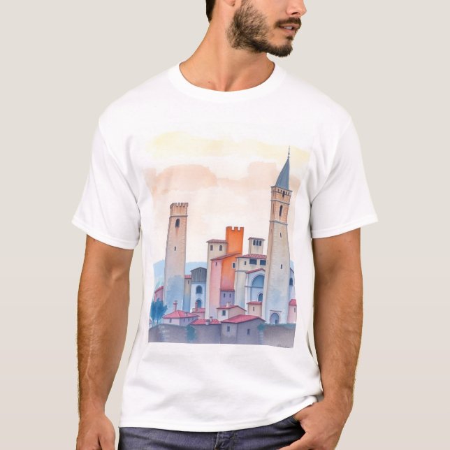 Tuscan Dreams: San Gimignano Watercolor T-Shirt (Front)
