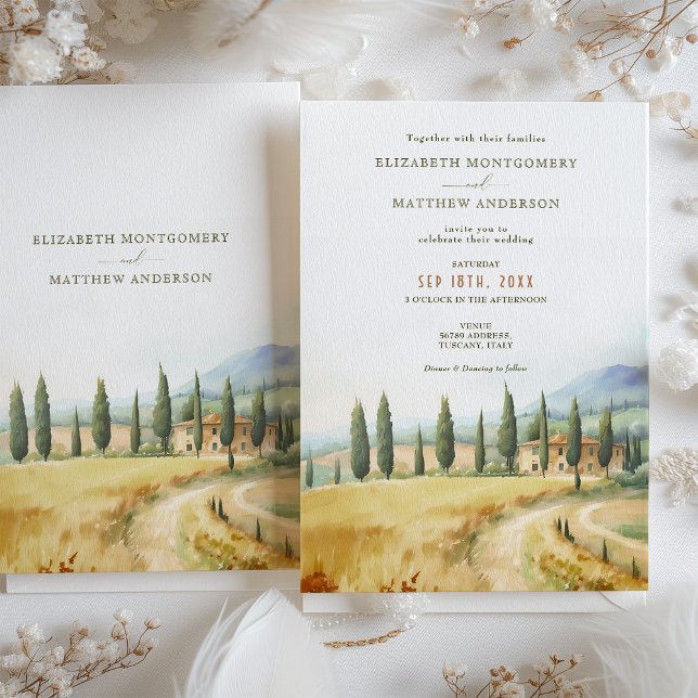 Tuscan Dreamscape Wedding Watercolor Scenery Invitation (Creator Uploaded)