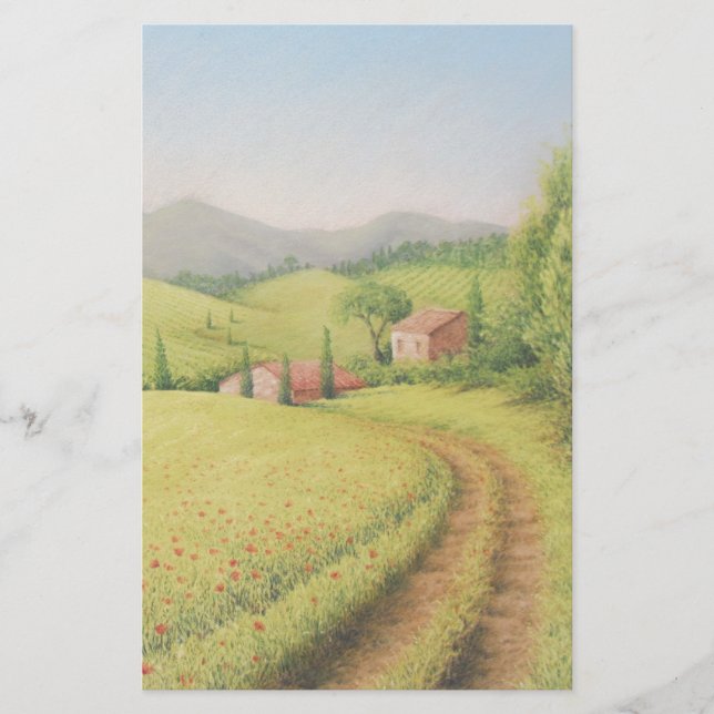 Tuscan Farmhouse, Italy in Pastel Stationery (Front)