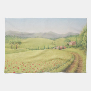 Tuscan Farmhouse, Italy in Pastel Tea Towel