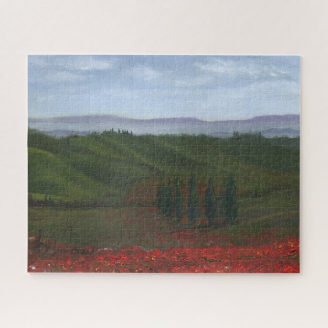 Tuscan Hills Impressionistic Painting Challenging Jigsaw Puzzle (Horizontal)