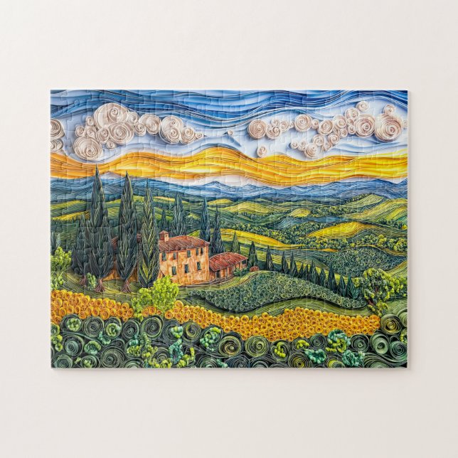 Tuscan Hillside Landscape in Quilling Style Jigsaw Puzzle (Horizontal)
