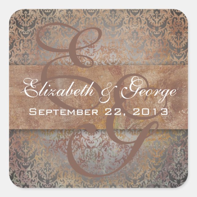 Tuscan Italian Damask Save the Date Square Sticker (Front)