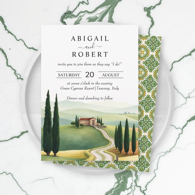 Tuscan landscape Italian tile destination wedding Invitation (Creator Uploaded)