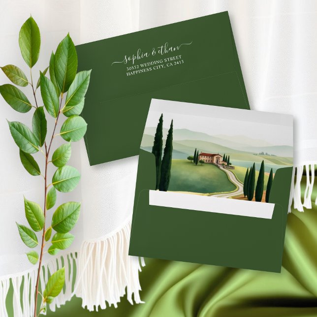 Tuscan landscape with a villa and cypress wedding envelope (Creator Uploaded)