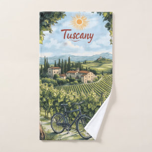 Tuscan Landscape with Vineyards and a Bicycle Hand Towel