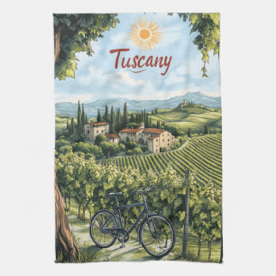 Tuscan Landscape with Vineyards and a Bicycle Tea Towel
