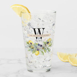 Tuscan Lemons Olives Monogram Name Drinking Glass