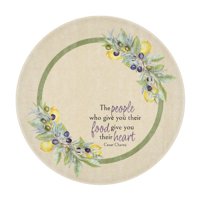 Tuscan Lemons Olives Round Kitchen Cutting Board (Front)