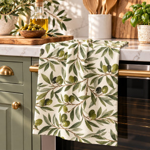 Tuscan Mediterranean Olive Grove Pattern Tea Towel