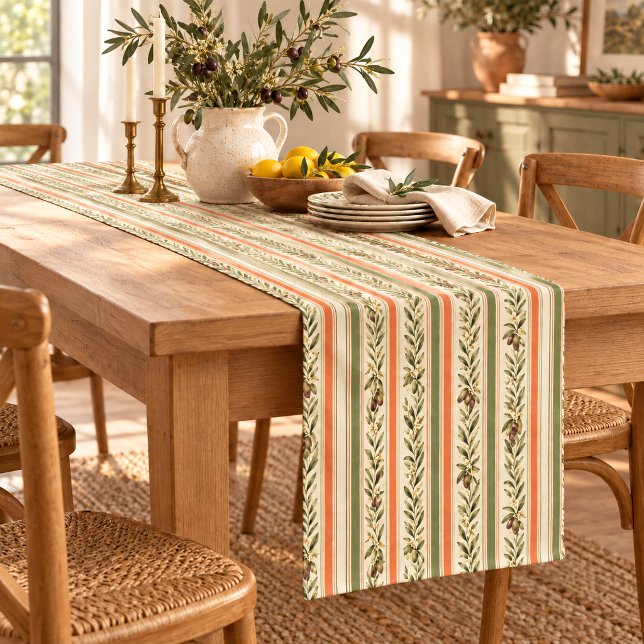Tuscan Olive Botanical Stripe Short Table Runner (Creator Uploaded)
