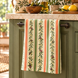 Tuscan Olive Botanical Stripe Tea Towel