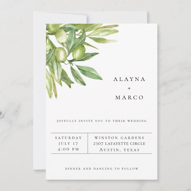 Tuscan Olive Branch Wedding Invitation (Front)