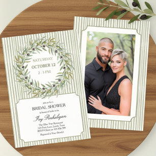 Tuscan Olive Green Stripe Bridal Shower Invitation