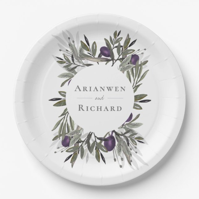 Tuscan Olives Botanical Wreath  Paper Plate (Front)