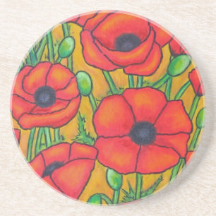 Tuscan Poppies Coaster by Lisa Lorenz