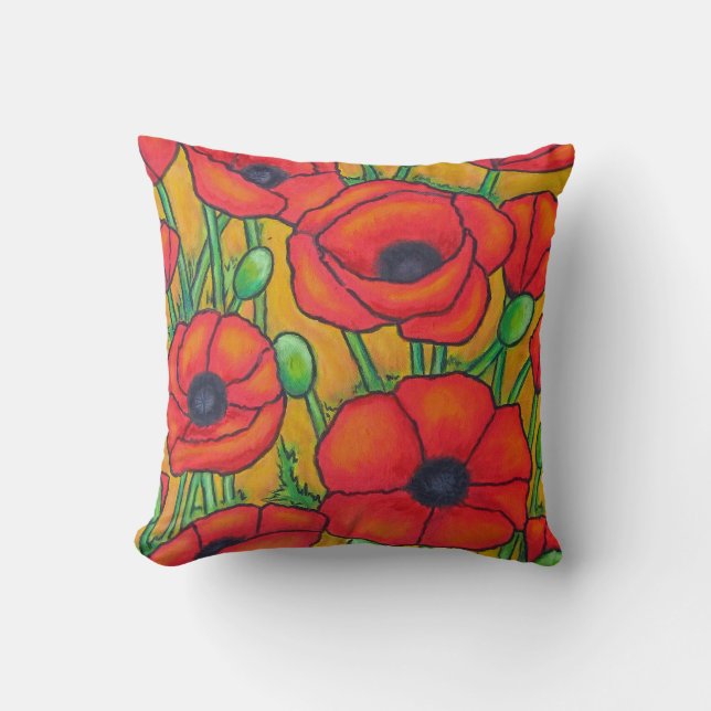 Tuscan Poppies Polyester Throw Pillow 16" x 16" (Front)