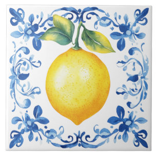 Tuscan Rustic Mediterranean Blue Lemon Tile