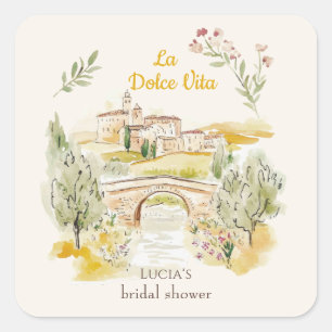 Tuscan Stone Bridge Italian Bridal Shower Square Sticker