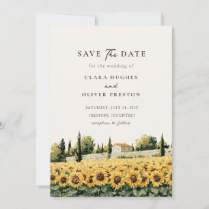 Tuscan Sunflower Stone Wall Cypress Summer Wedding Save The Date