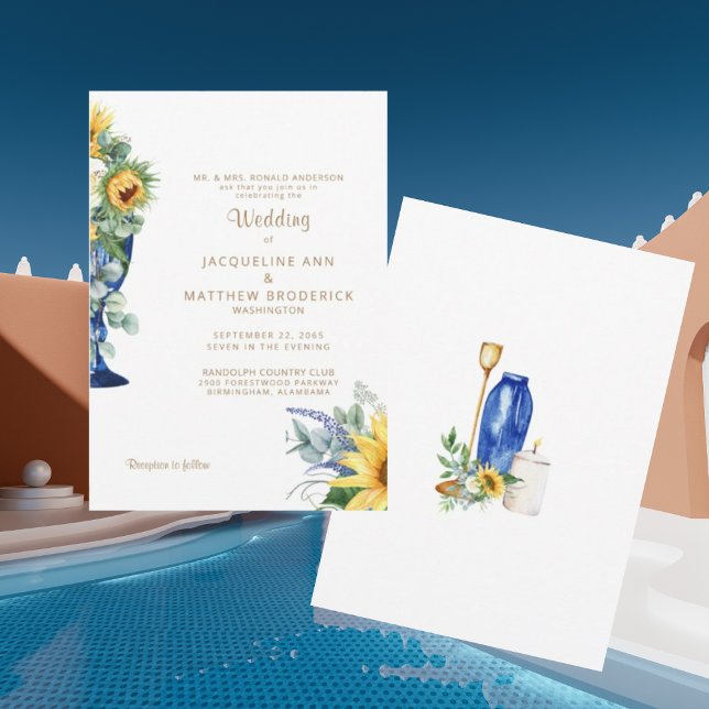 Tuscan Sunflower Wedding Gold Text Invitation (Creator Uploaded)