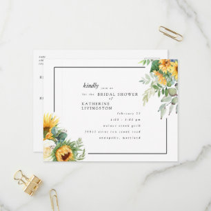 Tuscan Sunflowers in Bloom Bridal Shower White Invitation Postcard