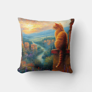 Tuscan Sunset with a Ginger Cat Cushion